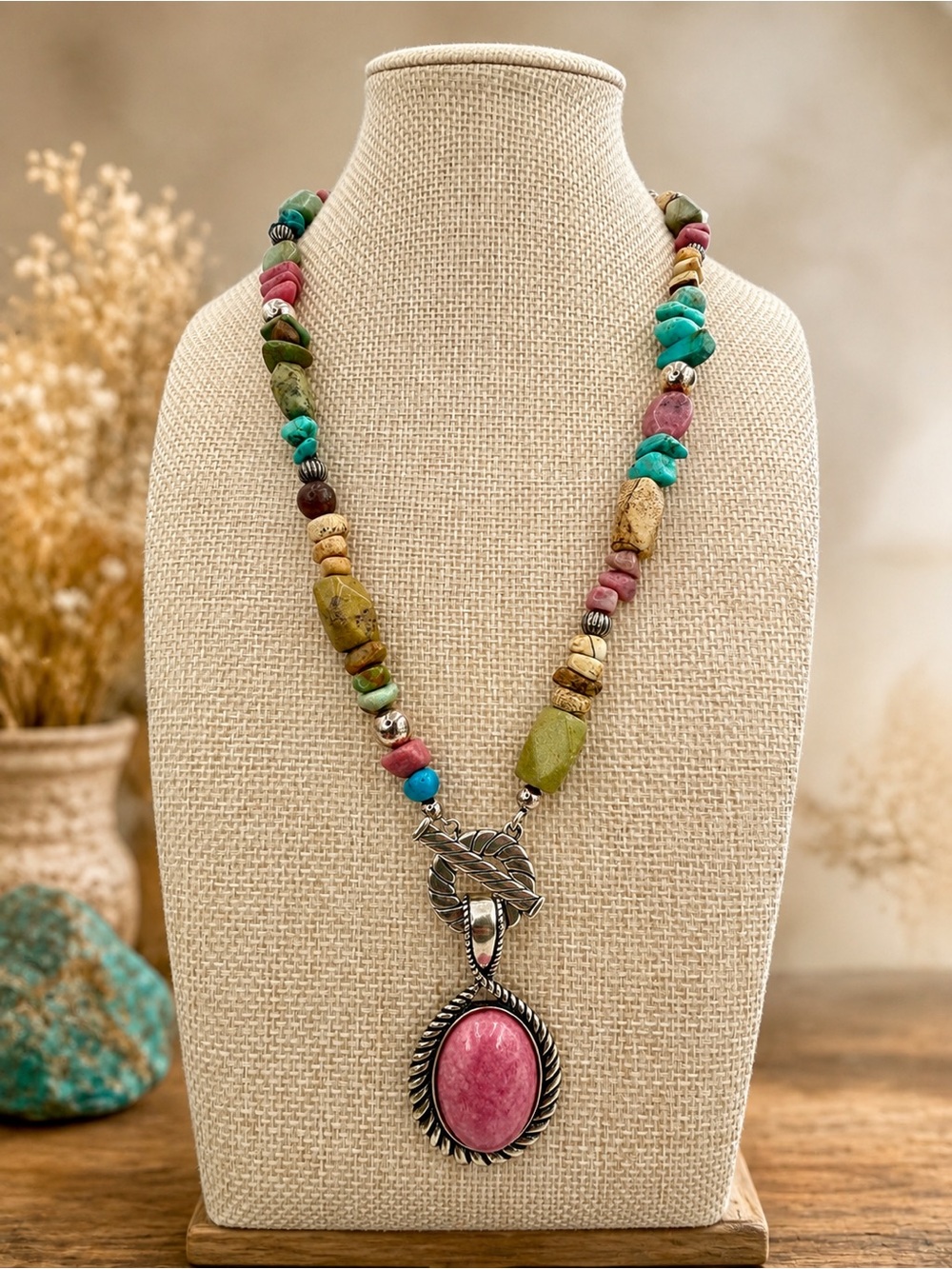 Carolyn Pollack Relios 925 Sterling Rhodonite Turquoise Jasper Necklace 18” 69g